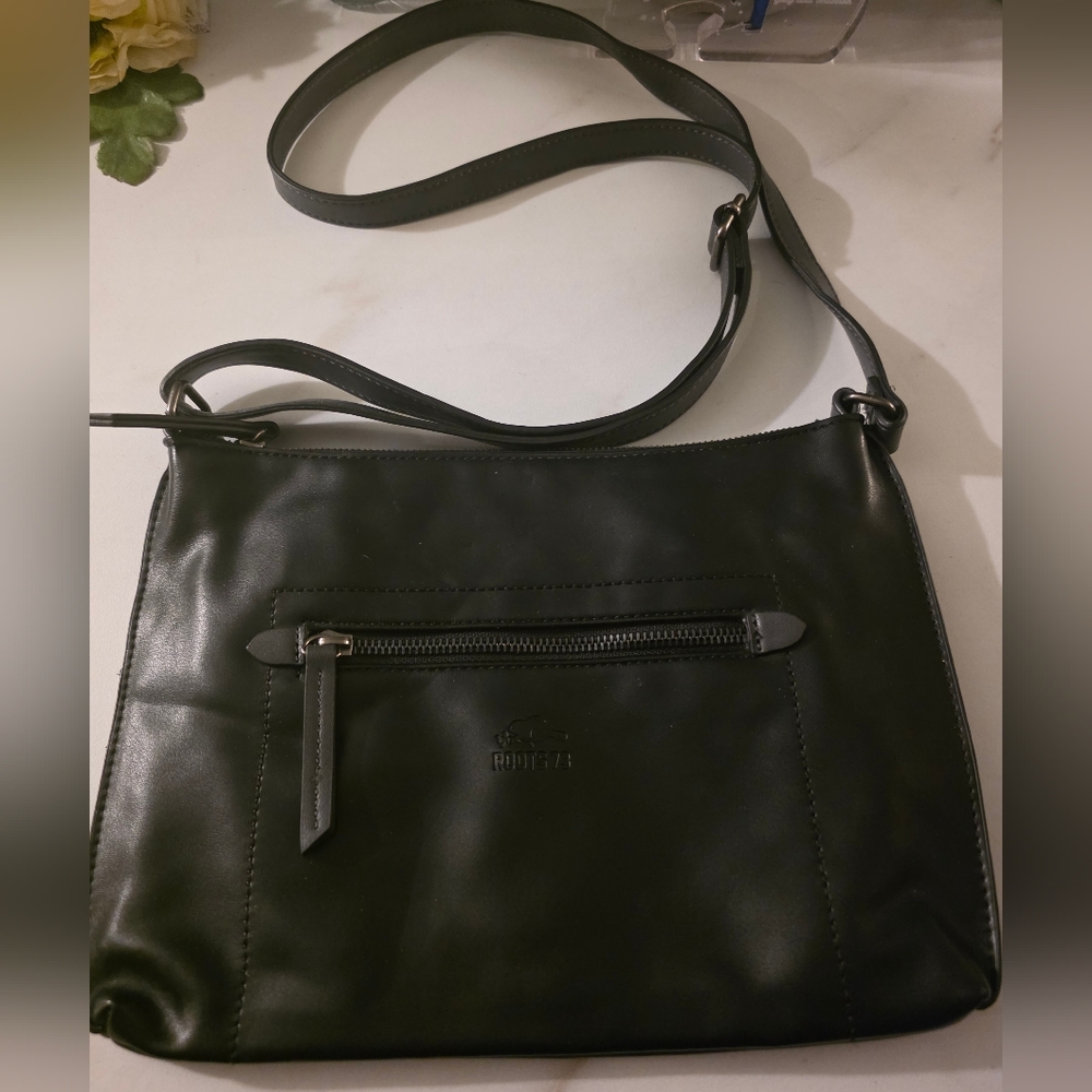 Roots Black Leather Crossbody Bag